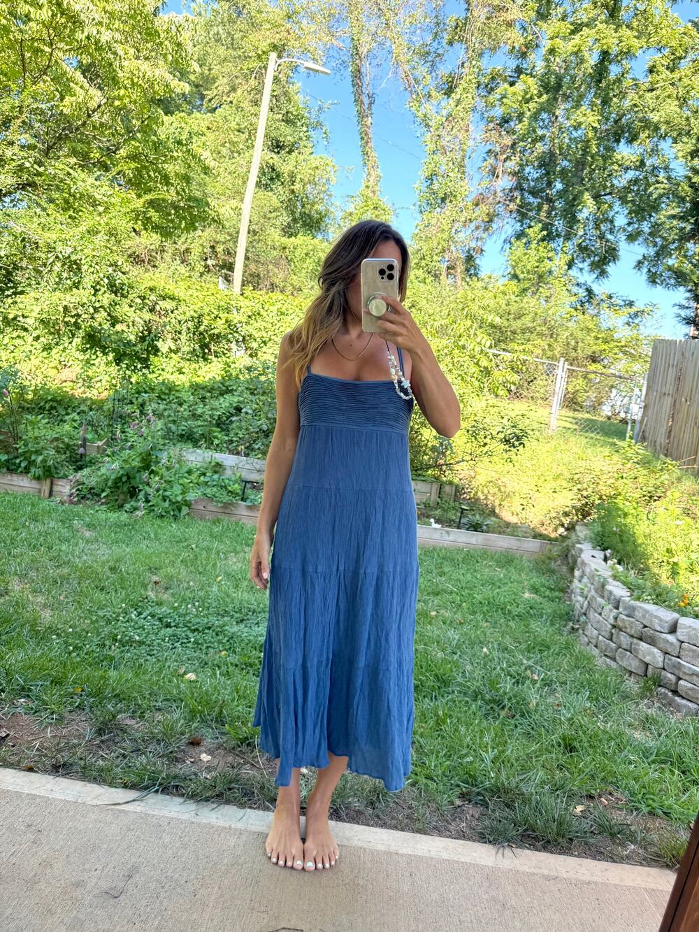 Kirious Blue Crinkle Tiered Maxi Dress M